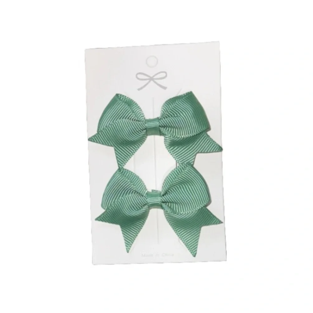 Grosgrain Hair Bow Clips Mint Green /Set of 2 Universal Hair Accessories